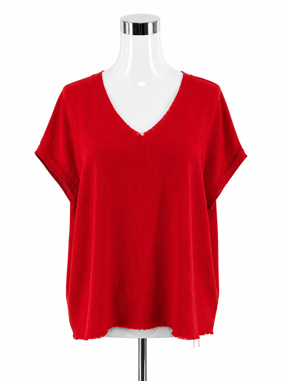 Jodifl Red V-Neck Raw Hem High-Low Tunic Top Size Small